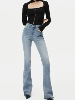 Sale High-Waist Denim Bootcut Jeans Jeans|Pants