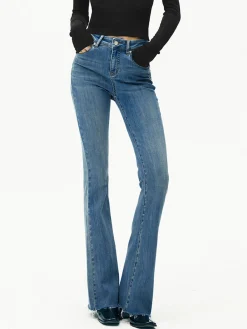 High-Waist Denim Bootcut Jeans Jeans|Pants