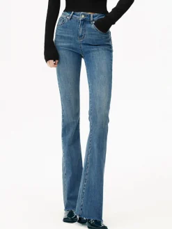 High-Waist Denim Bootcut Jeans Jeans|Pants