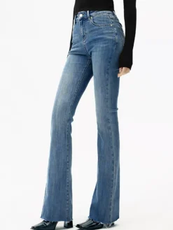 High-Waist Denim Bootcut Jeans Jeans|Pants