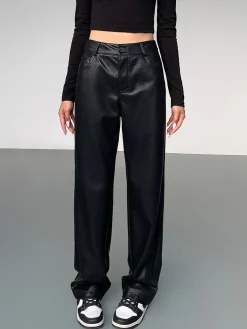 Sale High-Waist Faux Leather Pants Pants|Bottoms