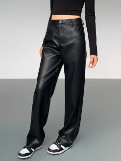 Sale High-Waist Faux Leather Pants Pants|Bottoms