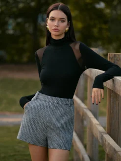 Sale High-Waist Houndstooth Tweed Shorts Matching Sets|Bottoms