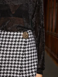 Best High-Waist Metal-Button Houndstooth Shorts Shorts|Bottoms