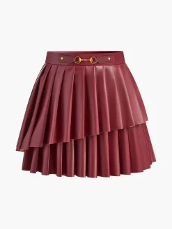 Best High-Waist Metal-Detail Asymmetrical Pleated Skirt Bottoms
