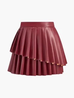 Best High-Waist Metal-Detail Asymmetrical Pleated Skirt Bottoms