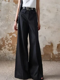 Clearance High-Waist Piping Bell Pants Without Belt Pants|Bottoms