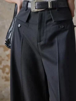 Clearance High-Waist Piping Bell Pants Without Belt Pants|Bottoms