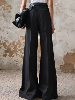 Clearance High-Waist Piping Bell Pants Without Belt Pants|Bottoms