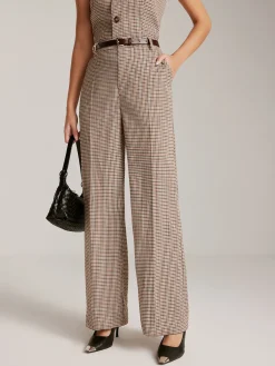 Sale High-Waist Plaid Belted Pants Pants|Matching Sets