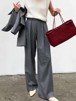 Hot High-Waist Pleated Thin Pants Pants|Bottoms