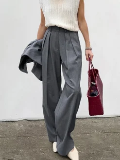 Hot High-Waist Pleated Thin Pants Pants|Bottoms