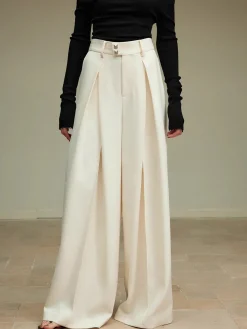 Online High-Waist Pleated Wide-Leg Pants Pants|Bottoms