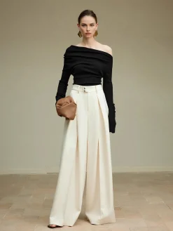 Online High-Waist Pleated Wide-Leg Pants Pants|Bottoms