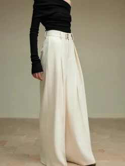 Online High-Waist Pleated Wide-Leg Pants Pants|Bottoms