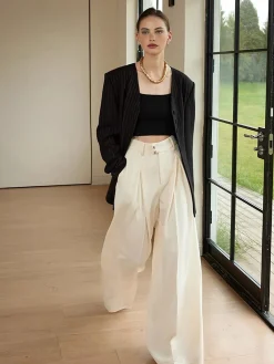 Online High-Waist Pleated Wide-Leg Pants Pants|Bottoms