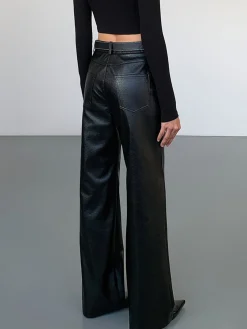 Discount High-Waist PU Leather Pants Without Belt Pants
