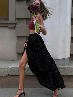 Online High-Waist Rosette Skirt Skirts|Matching Sets