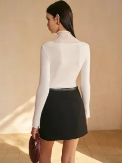 Clearance High-Waist Slit A-Line Skirt Without Belt Matching Sets|Bottoms