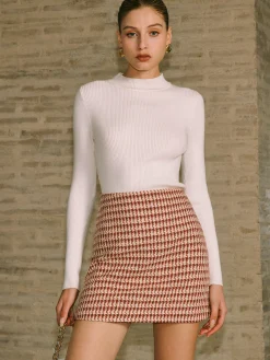 New High-Waist Textu A-Line Zipper Skirt Bottoms
