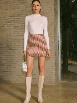 New High-Waist Textu A-Line Zipper Skirt Bottoms