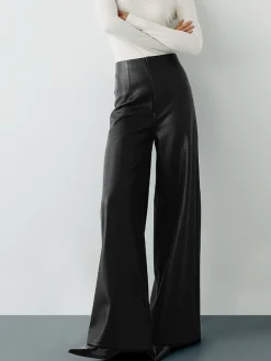 Best High-Wist PU Leather Wide-Leg Pants Pants|Bottoms