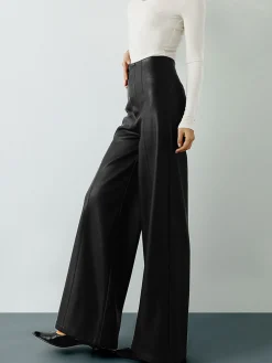 Best High-Wist PU Leather Wide-Leg Pants Pants|Bottoms