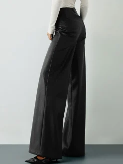 Best High-Wist PU Leather Wide-Leg Pants Pants|Bottoms