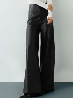 Best High-Wist PU Leather Wide-Leg Pants Pants|Bottoms