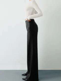 Best High-Wist PU Leather Wide-Leg Pants Pants|Bottoms