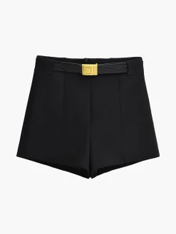 Best Hig-Waist Zipper Jersey Shorts With Belt Bottoms