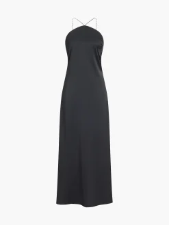 Clearance Hold My Pearls Open Back Satin Long Dress Black Dresses|Casual Dresses