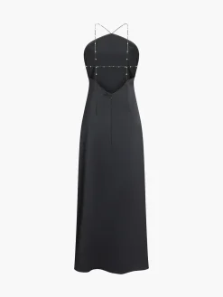 Clearance Hold My Pearls Open Back Satin Long Dress Black Dresses|Casual Dresses