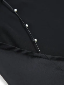 Clearance Hold My Pearls Open Back Satin Long Dress Black Dresses|Casual Dresses