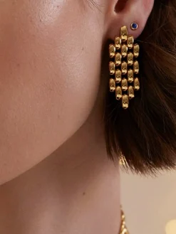 Online Hollow Beaded Chain Pendant Earrings Earrings|Accessories