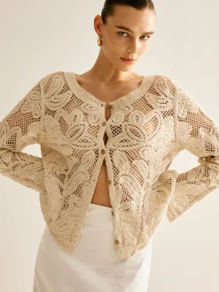 Hot Hollow Button Plisse Cardigan Cardigans|Sweaters & Cardigans