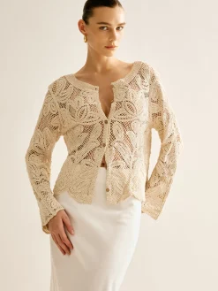 Hot Hollow Button Plisse Cardigan Cardigans|Sweaters & Cardigans