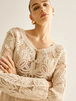 Hot Hollow Button Plisse Cardigan Cardigans|Sweaters & Cardigans
