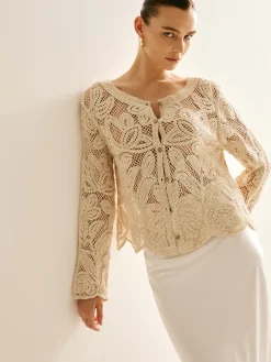 Hot Hollow Button Plisse Cardigan Cardigans|Sweaters & Cardigans
