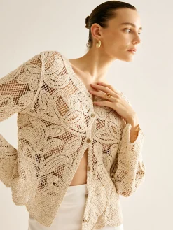 Hot Hollow Button Plisse Cardigan Cardigans|Sweaters & Cardigans