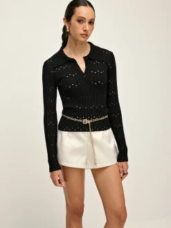 Sale Hollow Button Polo Sweater Without Belt Sweater Tops|Sweaters & Cardigans