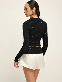 Sale Hollow Button Polo Sweater Without Belt Sweater Tops|Sweaters & Cardigans