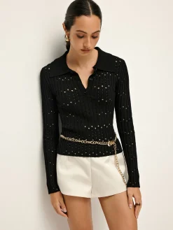 Sale Hollow Button Polo Sweater Without Belt Sweater Tops|Sweaters & Cardigans
