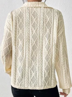 Sale Hollow Crochet Polo Shirt Blouses & Shirts|Tops