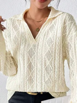 Sale Hollow Crochet Polo Shirt Blouses & Shirts|Tops