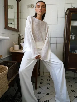 Sale Hollow Draped Snug Knit Top Sweater Tops|Sweaters & Cardigans