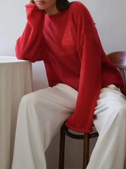 Sale Hollow Draped Snug Knit Top Sweater Tops|Sweaters & Cardigans