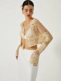 Hot Hollow Knotted Knit Outerwear Sweater Tops|Outerwear