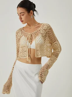 Hot Hollow Knotted Knit Outerwear Sweater Tops|Outerwear