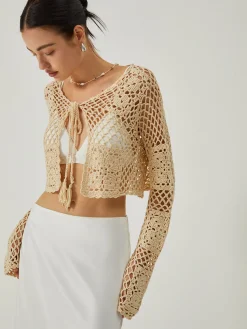Hot Hollow Knotted Knit Outerwear Sweater Tops|Outerwear